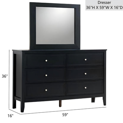 6-drawer dresser by HouseOfZazla in black with metal hardware and matching tall mirror on Tampa Home & Garden Store