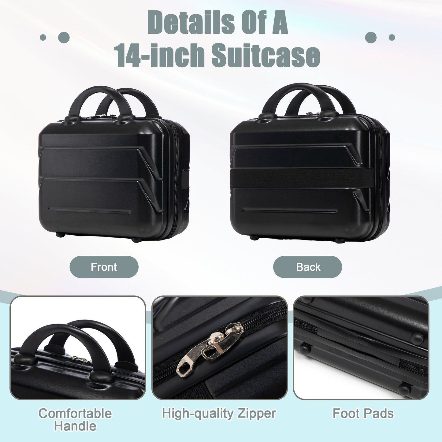 14/20 inch ABS spinner luggage set, black, 2-piece by HouseOfZazla with combination locks on Tampa Home & Garden Store