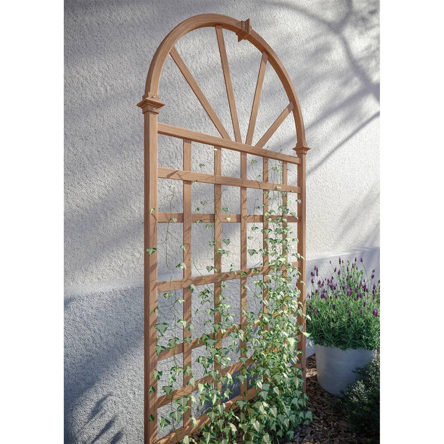 77-inch Outdoor Light Brown Vinyl Lattice Garden Trellis with Arched Top - Tampa Home & Garden Store