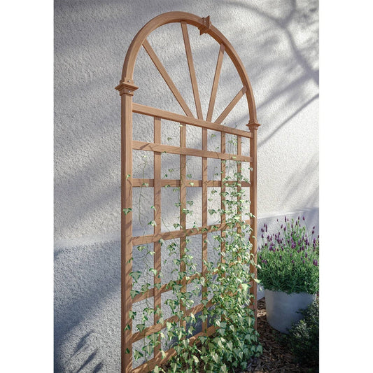 77-inch Outdoor Light Brown Vinyl Lattice Garden Trellis with Arched Top - Tampa Home & Garden Store