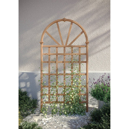 77-inch Outdoor Light Brown Vinyl Lattice Garden Trellis with Arched Top - Tampa Home & Garden Store