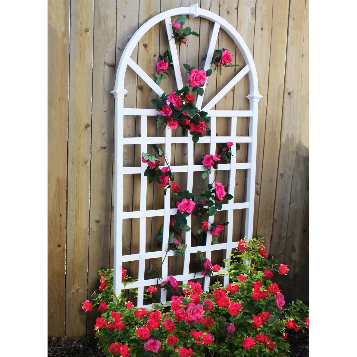 77-inch Outdoor White Vinyl Lattice Garden Trellis with Arched Top - Tampa Home & Garden Store