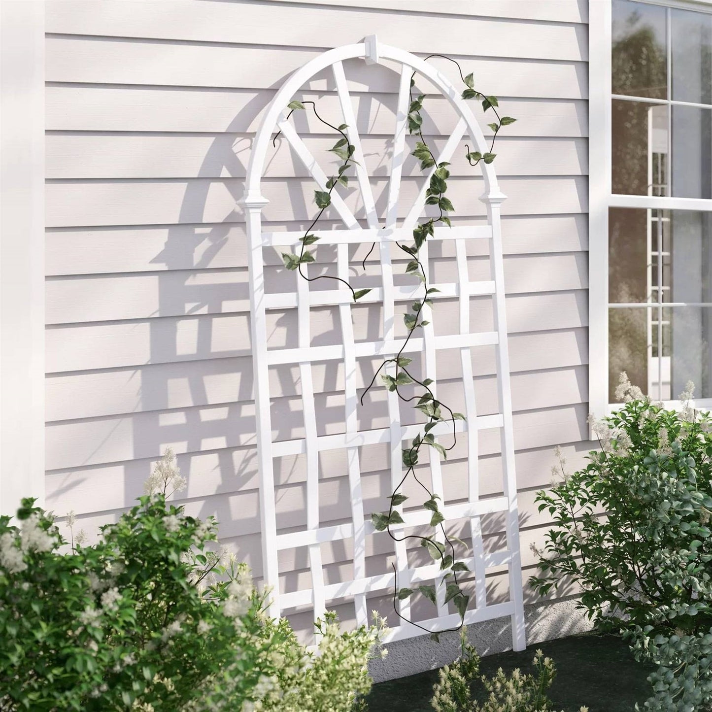 77-inch Outdoor White Vinyl Lattice Garden Trellis with Arched Top - Tampa Home & Garden Store