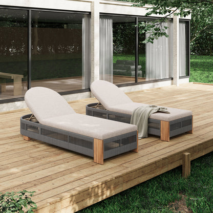 Outdoor Chaise Lounge 2 chairs by HouseOfZazla with adjustable backs and cushions on wood deck on Tampa Home & Garden Store