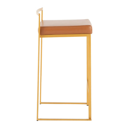 Fuji Contemporary Glam Counter Stool tan leather seat with gold metal frame set of 2 on Tampa Home & Garden Store