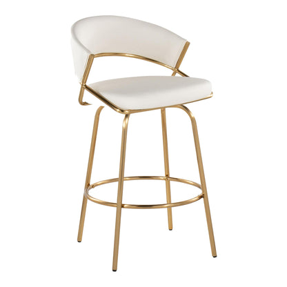 Glam fixed-height counter stool with swivel set of 2 white upholstery gold frame on Tampa Home & Garden Store