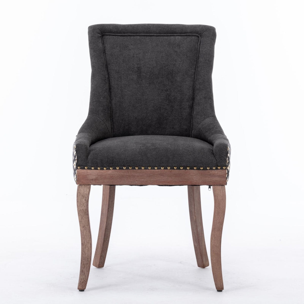 Ultra Side Dining Chair Set dark gray upholstery with solid wood legs and nailhead trim on Tampa Home & Garden Store