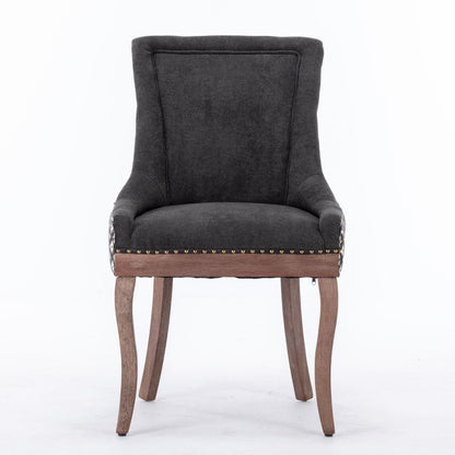 Ultra Side Dining Chair Set dark gray upholstery with solid wood legs and nailhead trim on Tampa Home & Garden Store
