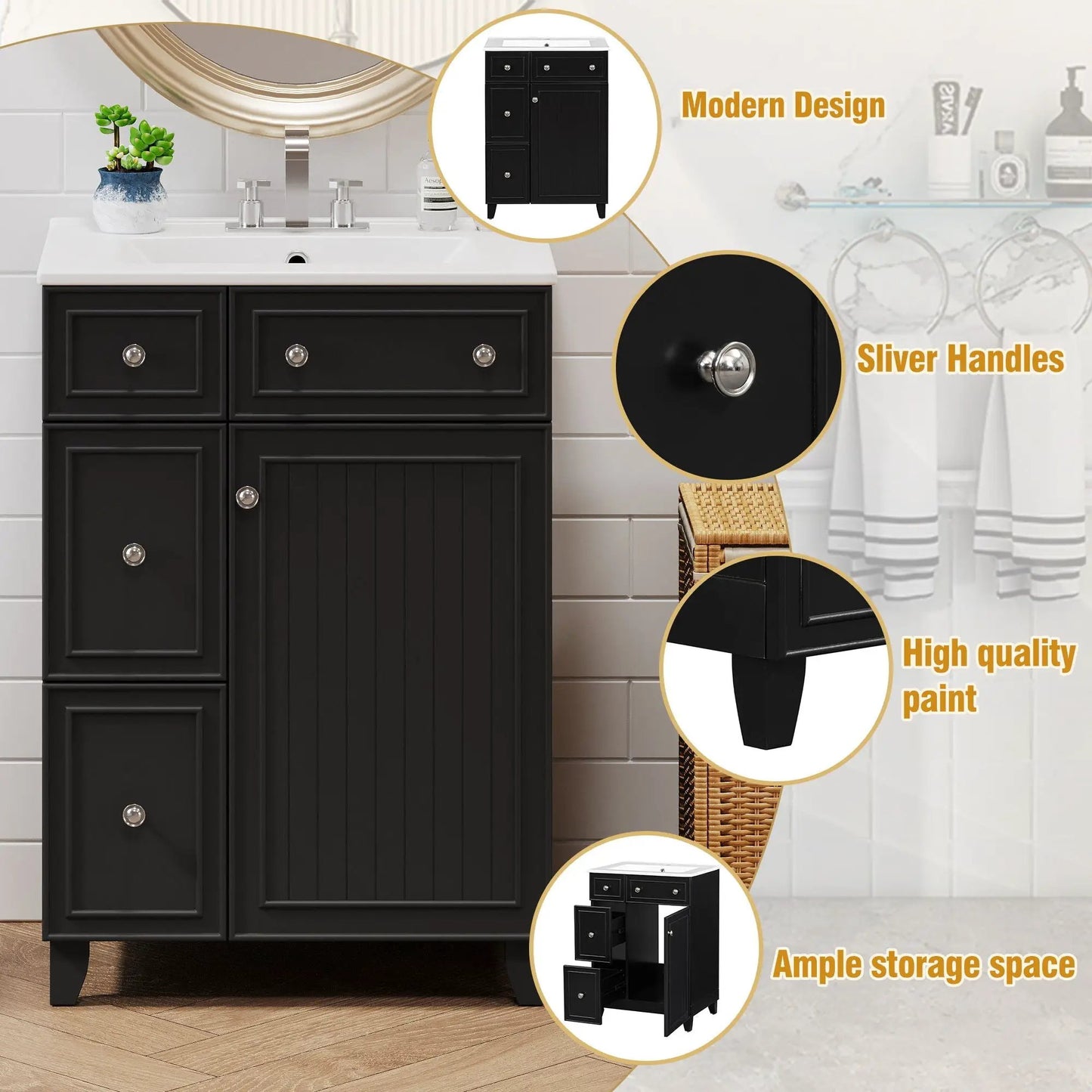 Transitional Bathroom Vanity With Ceramic Sink