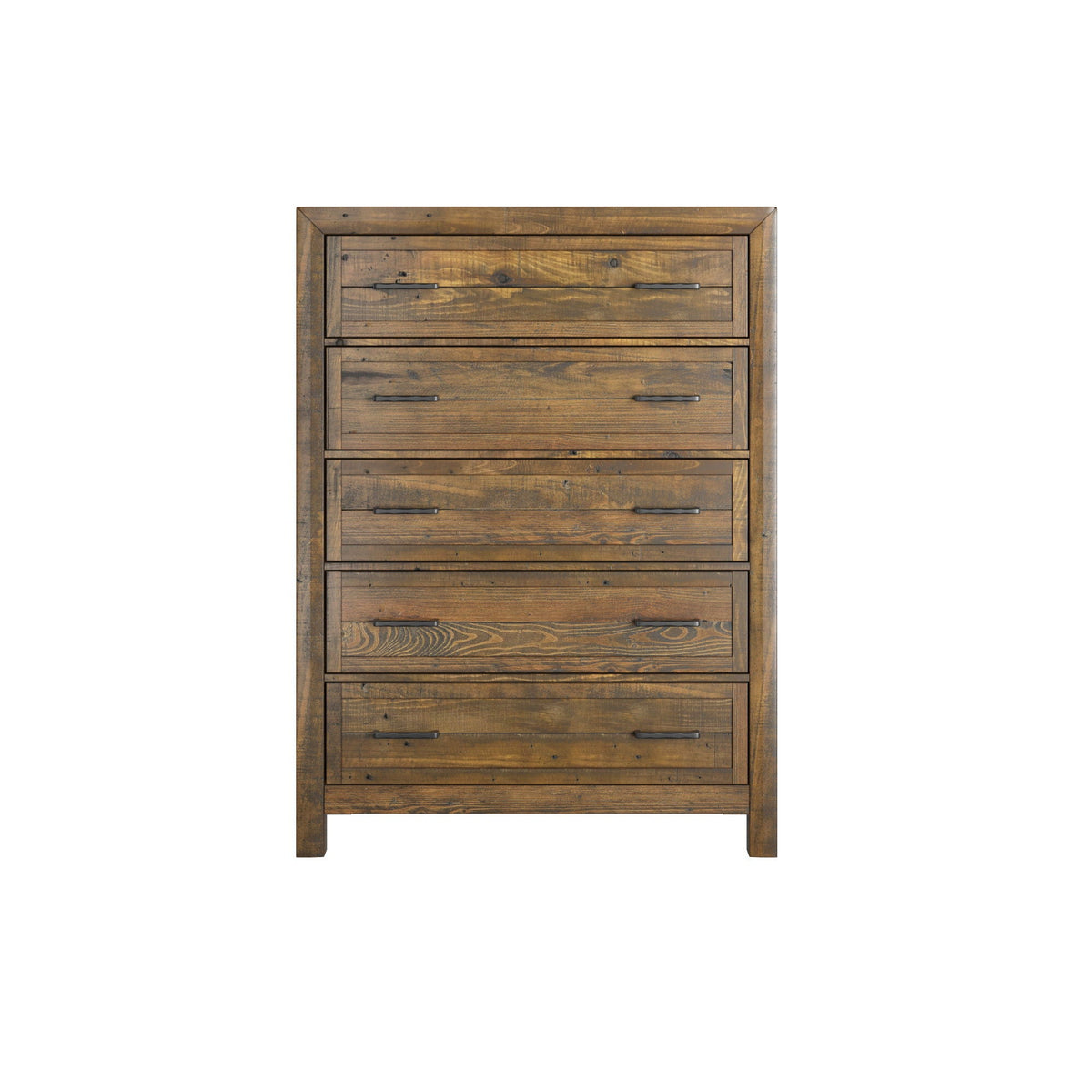 5-drawer brown solid wood accent chest by HouseOfZazla with dark metal handles on Tampa Home & Garden Store