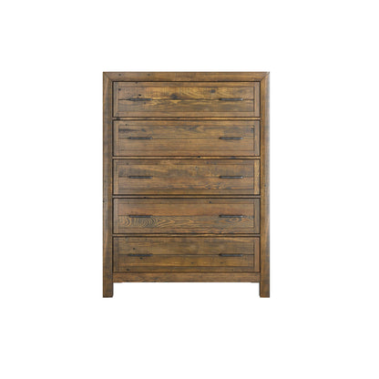 5-drawer brown solid wood accent chest by HouseOfZazla with dark metal handles on Tampa Home & Garden Store