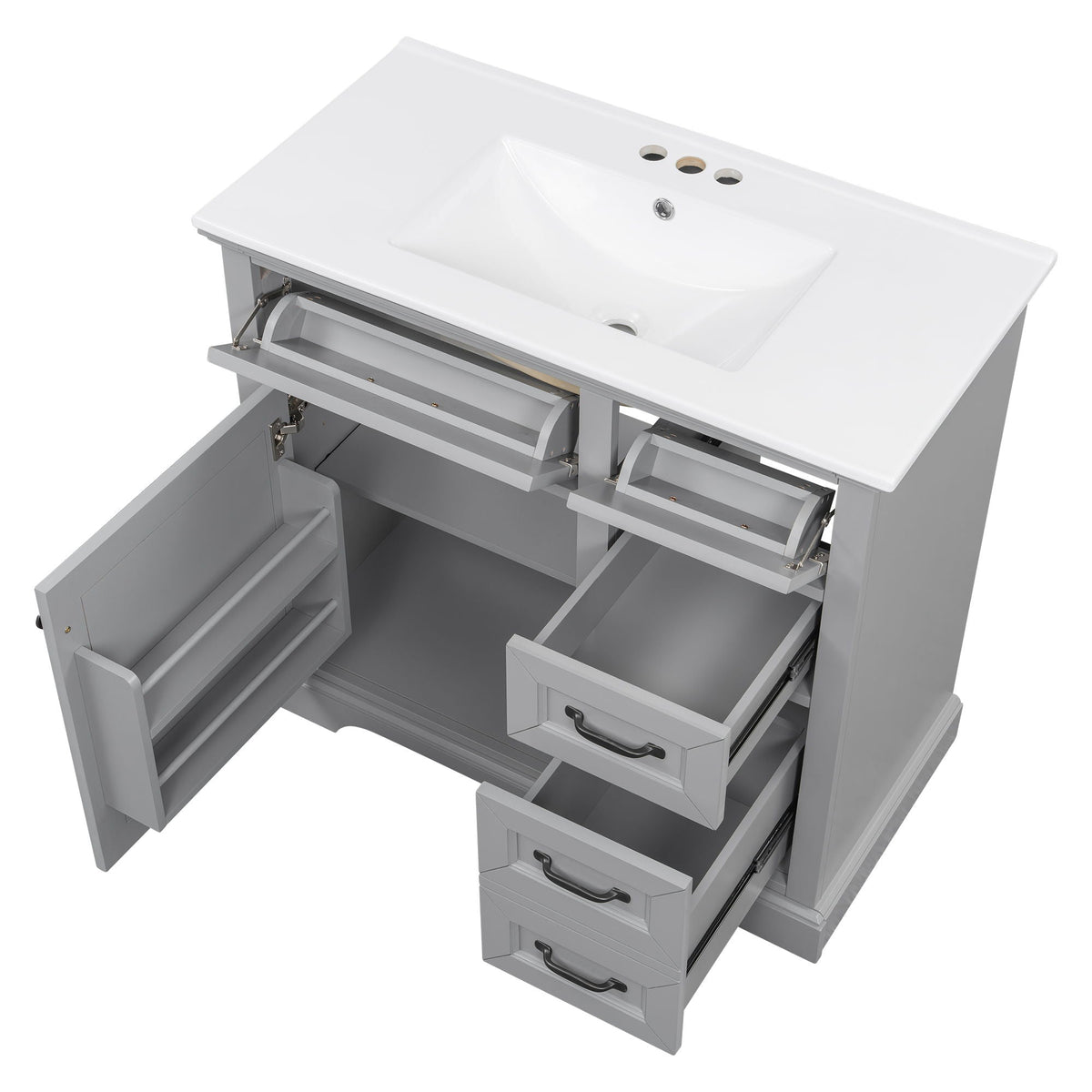 36-inch bathroom vanity with sink in gray, soft-close hinges and drawers by HouseOfZazla on Tampa Home & Garden Store