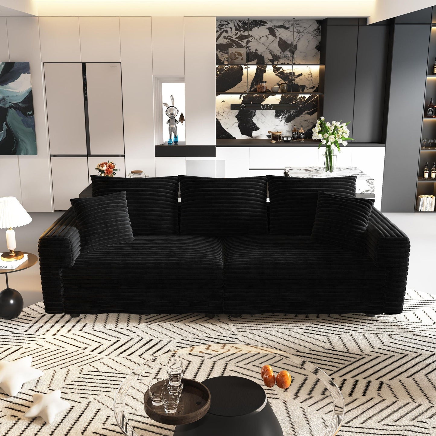 4 Seat Modern Comfy Upholstered Sofa Cloud Couch black velvet HouseOfZazla on Tampa Home & Garden Store