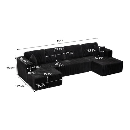 U-Shape Modular Sectional Sofa by HouseOfZazla, black ribbed fabric, stationary sectional on Tampa Home & Garden Store