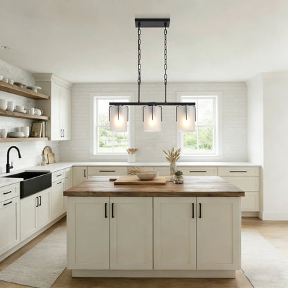 Adjustable Pendant Light Unique Piece Furniture black metal frame frosted shades chain on Tampa Home & Garden Store