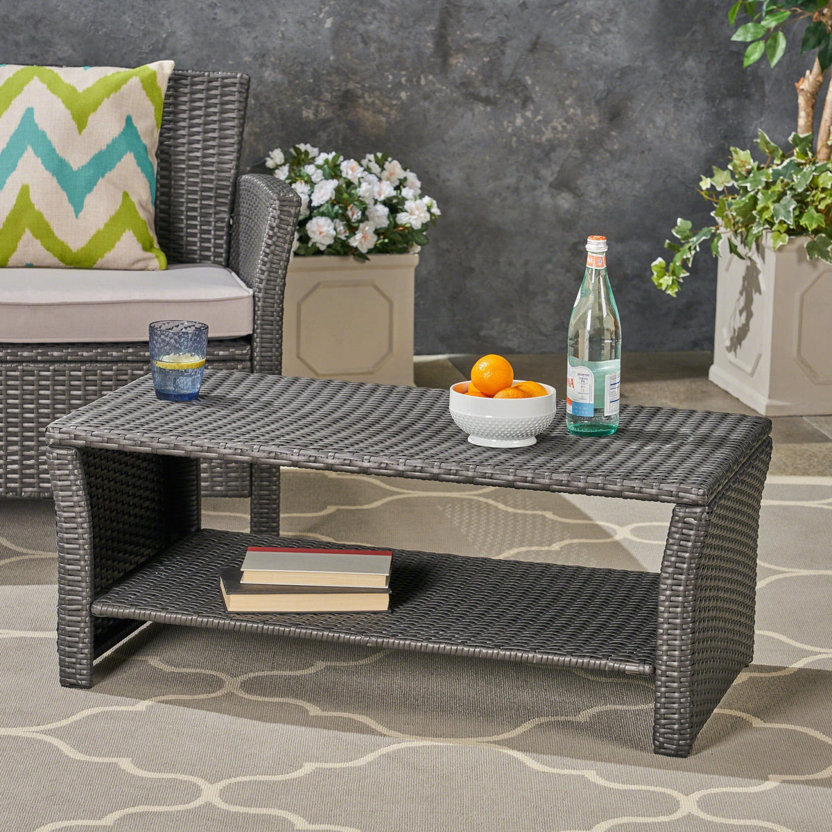St Lucia Outdoor Dining Table with Open Shelf Storage - Grey wicker by HouseOfZazla on Tampa Home & Garden Store