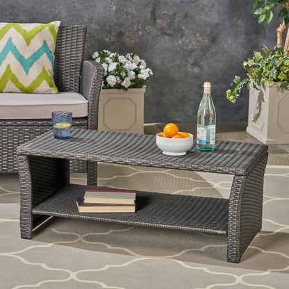 St Lucia Outdoor Dining Table with Open Shelf Storage - Grey wicker by HouseOfZazla on Tampa Home & Garden Store