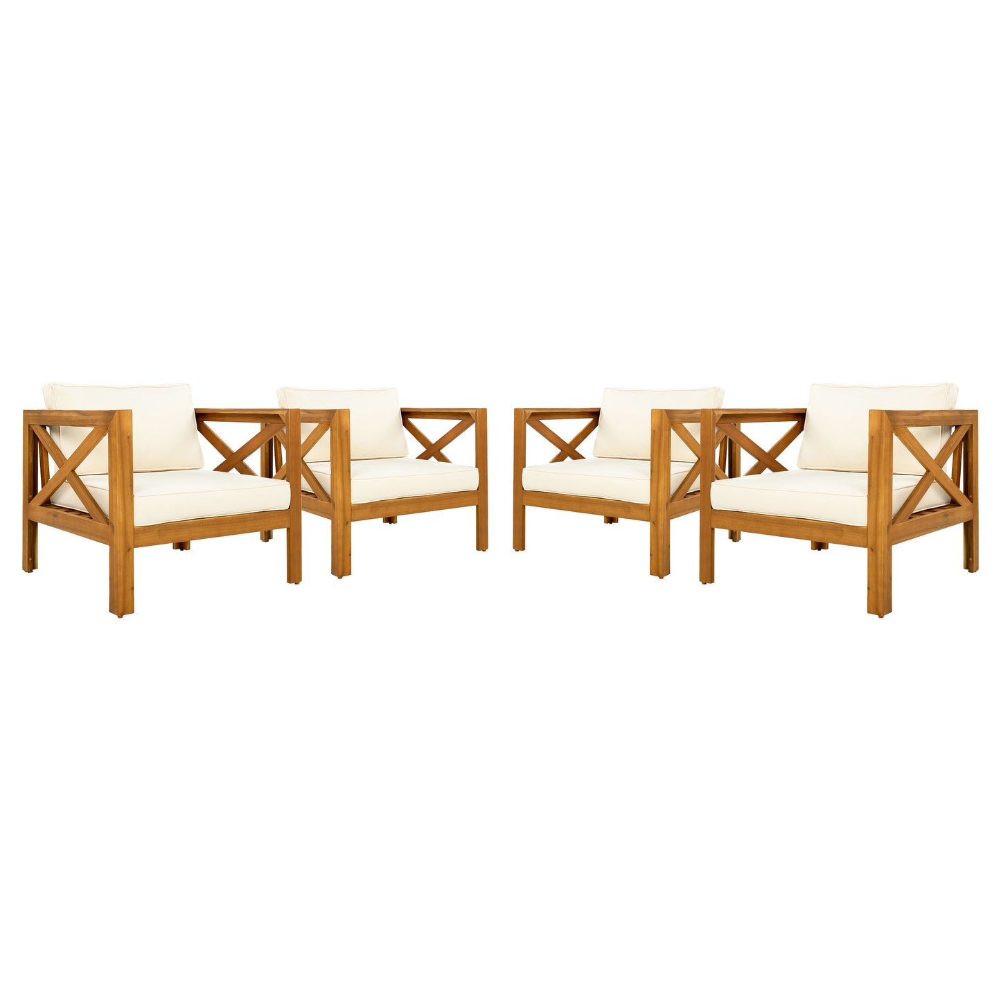 Outdoor Acacia Wood Club Armchairs with Cream Cushions, Set of 4 by HouseOfZazla on Tampa Home & Garden Store