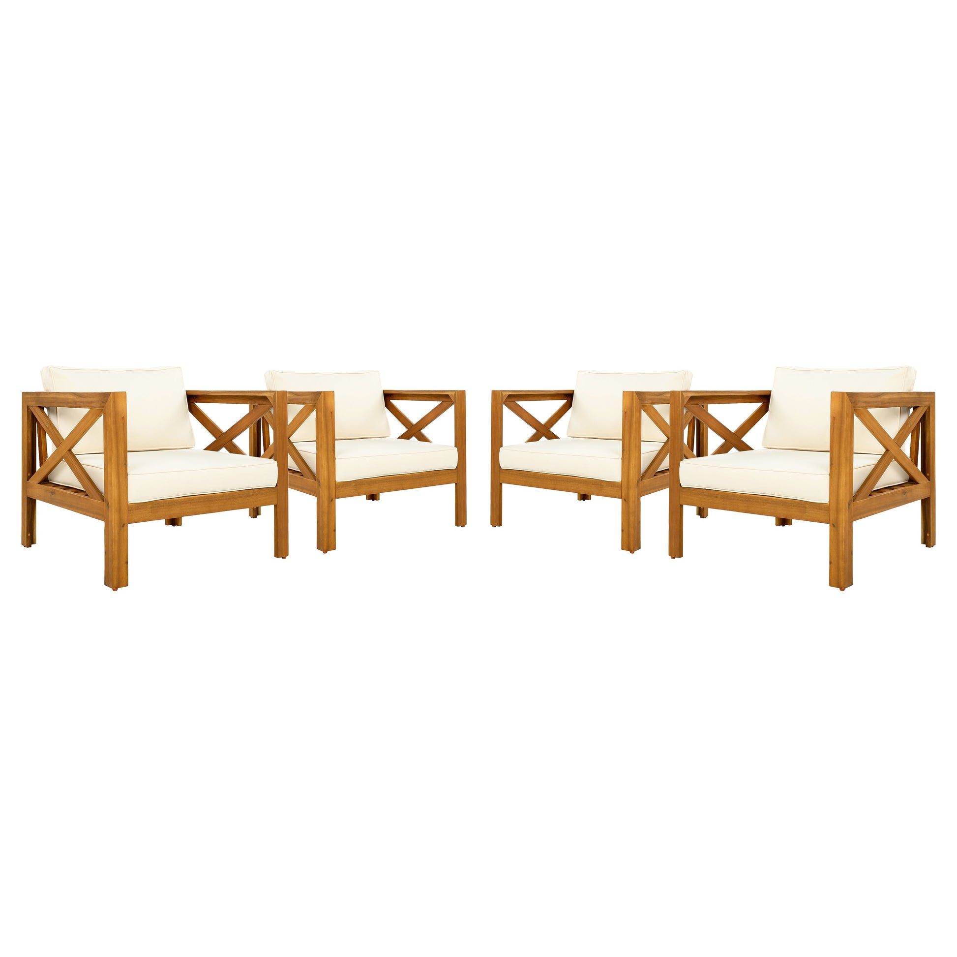 Outdoor Acacia Wood Club Armchairs with Cream Cushions, Set of 4 by HouseOfZazla on Tampa Home & Garden Store