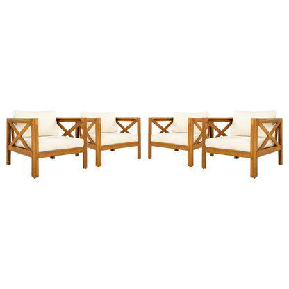 Outdoor Acacia Wood Club Armchairs with Cream Cushions, Set of 4 by HouseOfZazla on Tampa Home & Garden Store