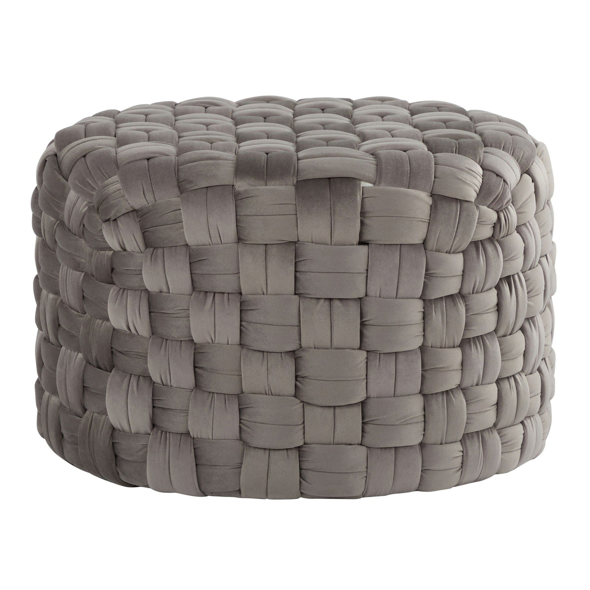 Braided round ottoman in taupe velvet with chunky woven strands HouseOfZazla on Tampa Home & Garden Store