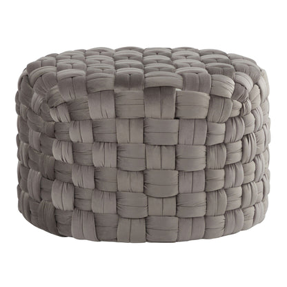 Braided round ottoman in taupe velvet with chunky woven strands HouseOfZazla on Tampa Home & Garden Store