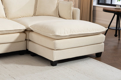 Modern 4-Seater beige fabric sectional sofa with 2 ottomans and black block feet on Tampa Home & Garden Store