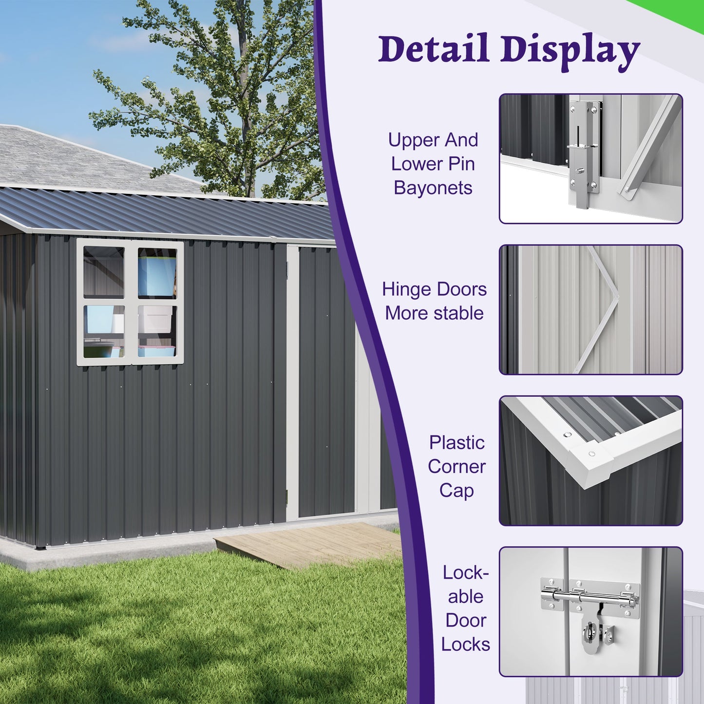 10x8 Outdoor Steel Shed with Door and Lock