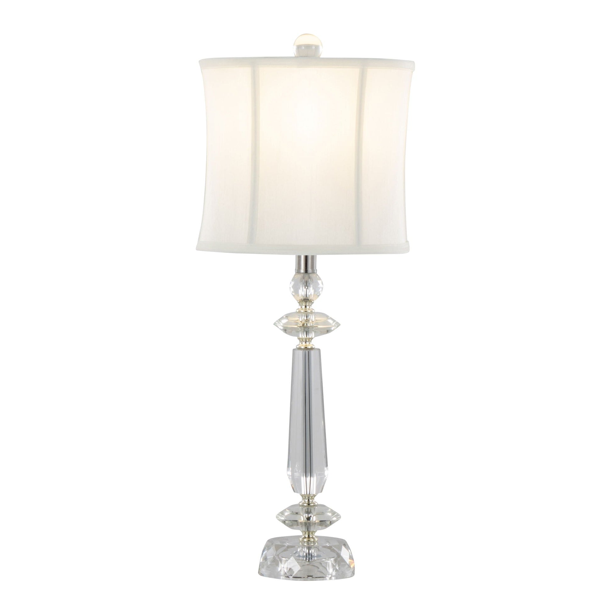 Karat crystal table lamp with clear crystal base and white softback shade HouseOfZazla on Tampa Home & Garden Store