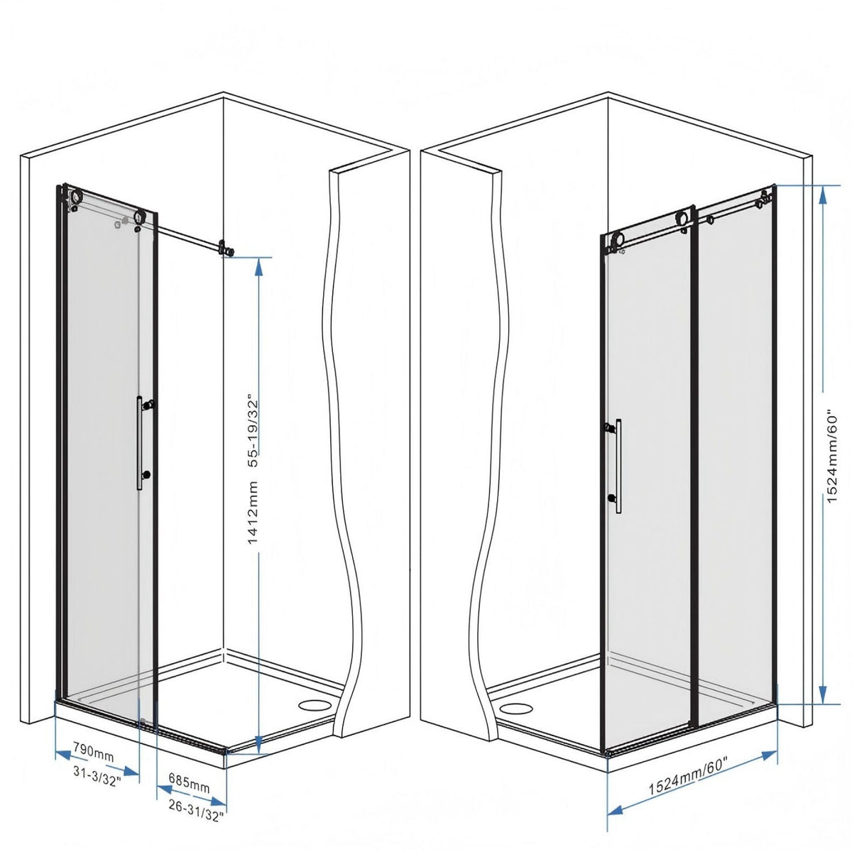 Frameless tempered-glass shower door with black hardware, 2-panel by HouseOfZazla on Tampa Home & Garden Store