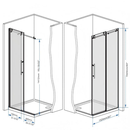 Frameless tempered-glass shower door with black hardware, 2-panel by HouseOfZazla on Tampa Home & Garden Store