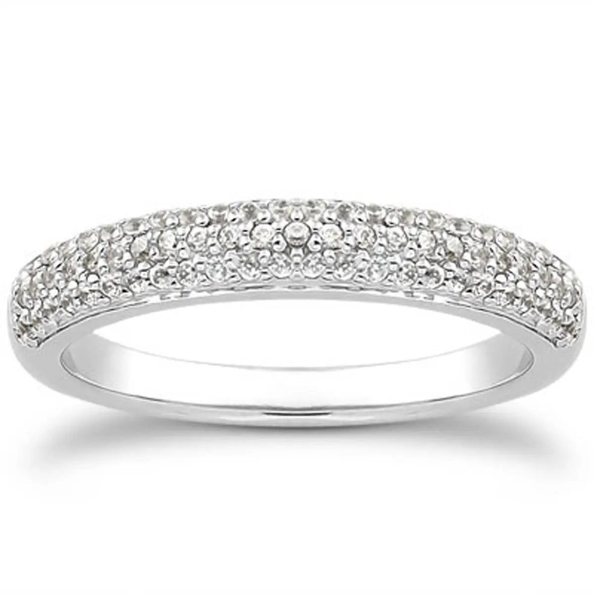 Ring 14k white gold triple-multirow micro-pave diamond wedding band, Bids.com on Tampa Home & Garden Store
