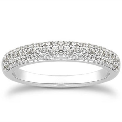 Ring 14k white gold triple-multirow micro-pave diamond wedding band, Bids.com on Tampa Home & Garden Store