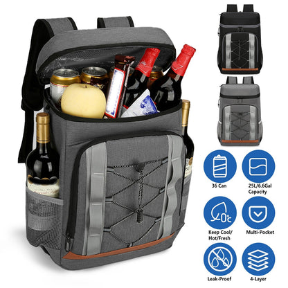 Cooler backpack GemGear, 36-can leakproof insulated, gray with front pockets, 25L capacity on Tampa Home & Garden Store
