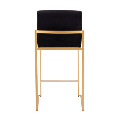 Contemporary high-back counter stool with black upholstered seat and gold frame on Tampa Home & Garden Store