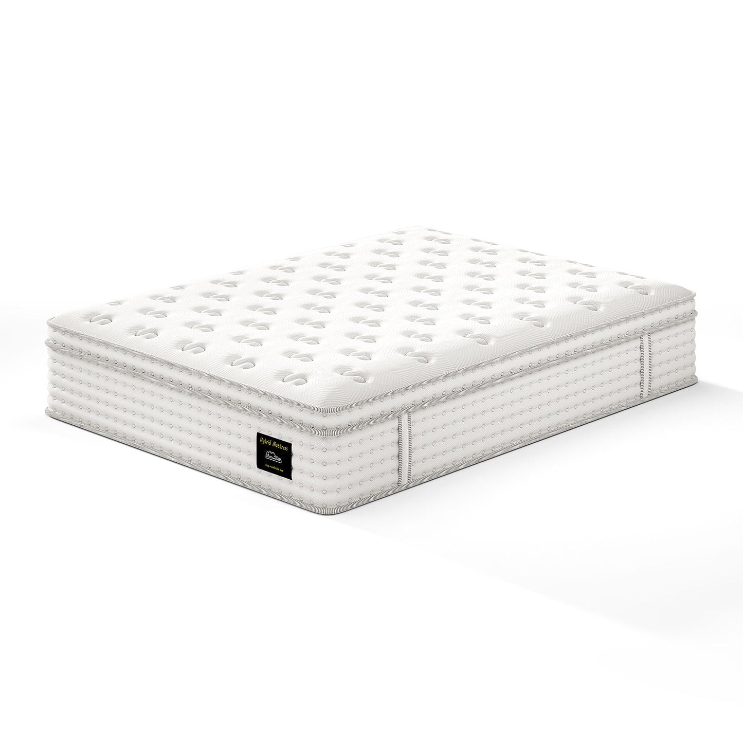 HouseOfZazla 14in Hybrid Mattress with memory foam, pocket springs, white tufted cover for pressure relief on Tampa Home & Garden Store
