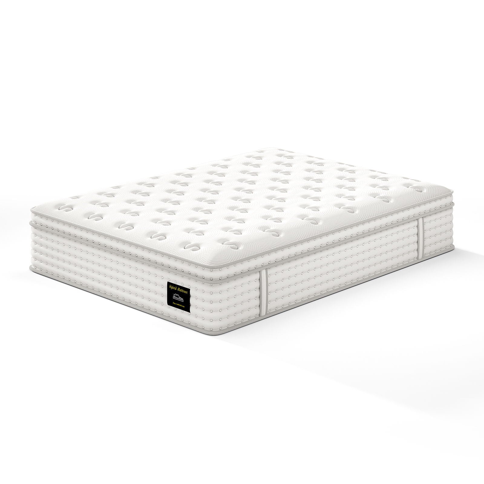 HouseOfZazla 14in Hybrid Mattress with memory foam, pocket springs, white tufted cover for pressure relief on Tampa Home & Garden Store