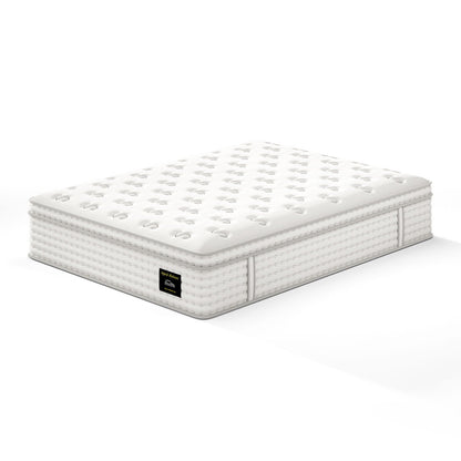 HouseOfZazla 14in Hybrid Mattress with memory foam, pocket springs, white tufted cover for pressure relief on Tampa Home & Garden Store