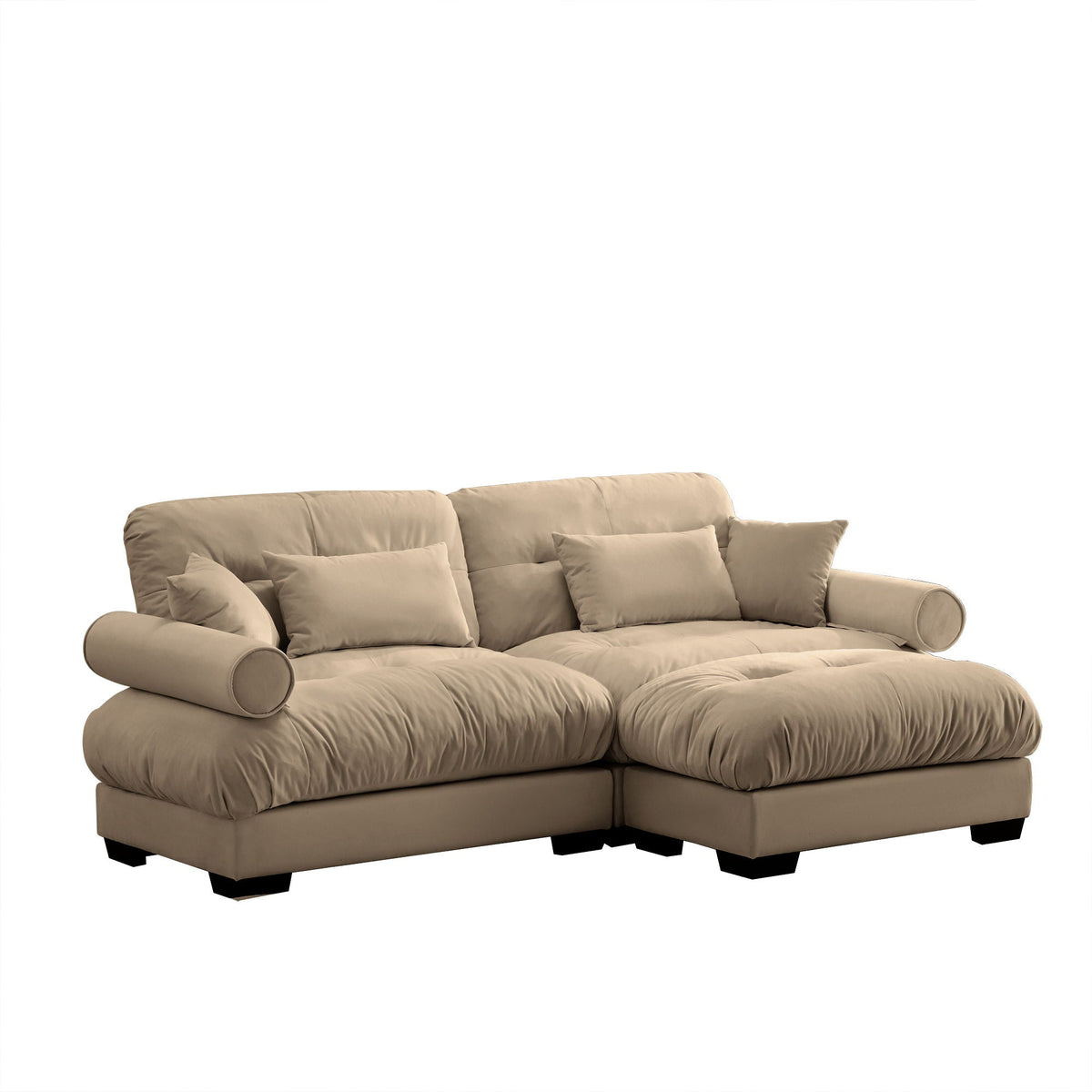 Beige modern sectional sofa with ottoman and round bolster arms, 2-piece set on Tampa Home & Garden Store