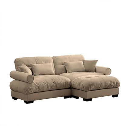 Beige modern sectional sofa with ottoman and round bolster arms, 2-piece set on Tampa Home & Garden Store
