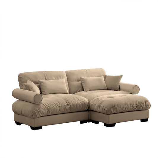 Beige modern sectional sofa with ottoman and round bolster arms, 2-piece set on Tampa Home & Garden Store