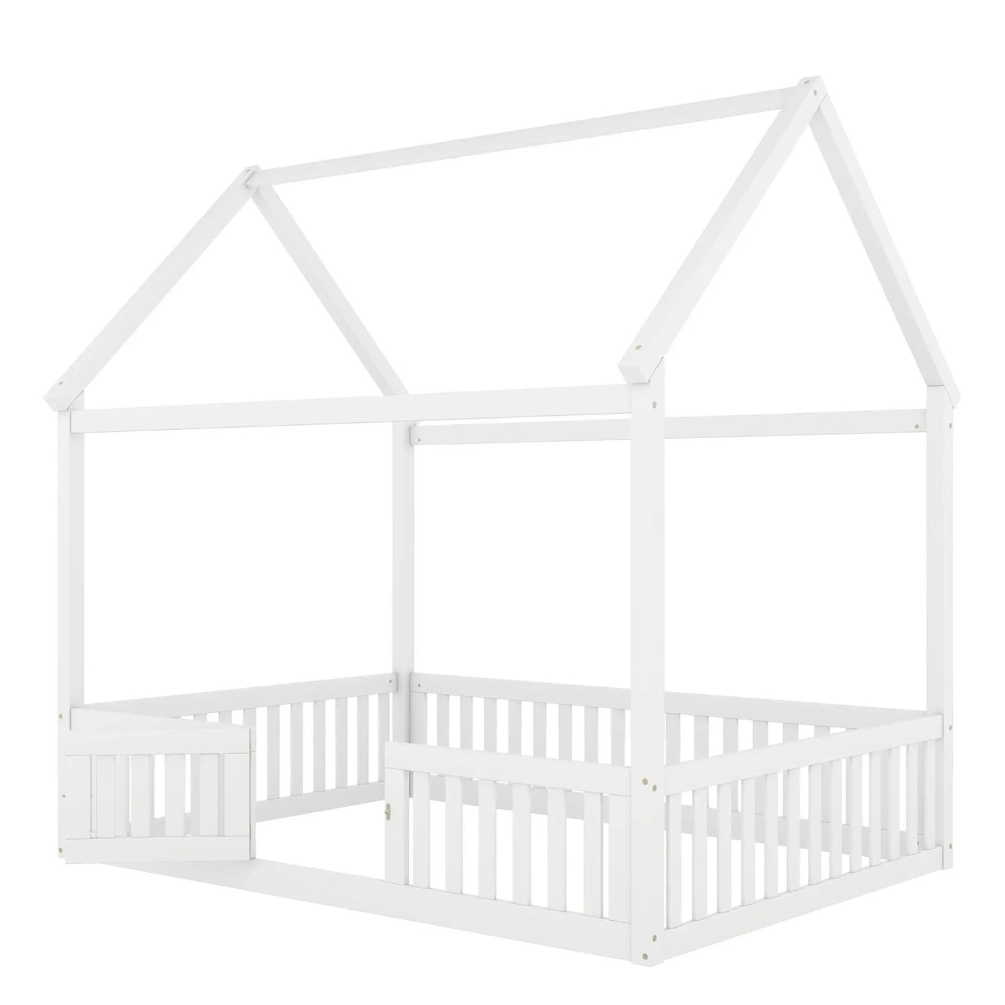 Wood House Bed with Fence and Door Sky Roof