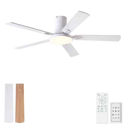 Flush mount ceiling fan with LED light and remote, 5 white blades by Unique Piece Furniture on Tampa Home & Garden Store