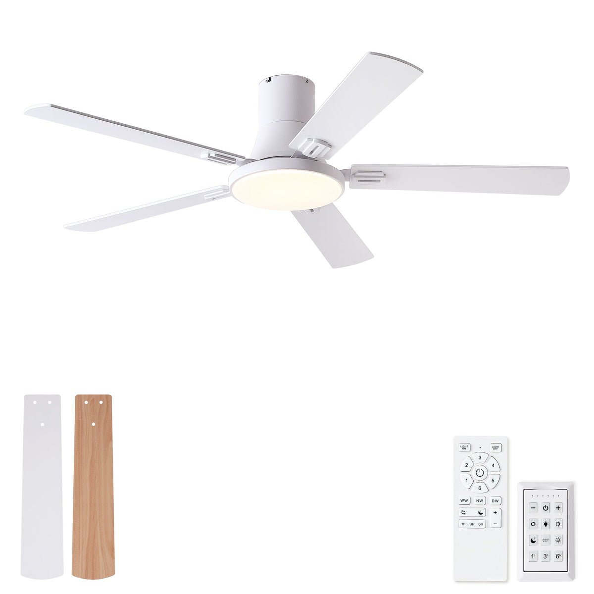 Flush Mount Ceiling Fan with LED Light and Remote Control by HouseOfZazla white finish 5 blades on Tampa Home & Garden Store