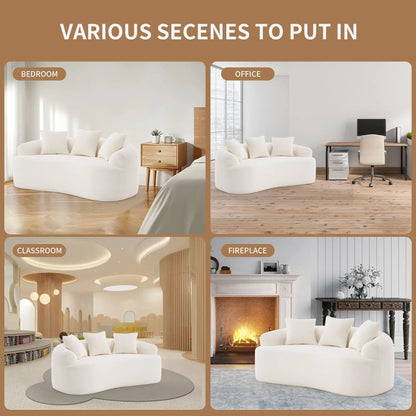 Loveseat sofa, compact design, white fabric upholstery, two shown, Unique Piece Furniture on Tampa Home & Garden Store
