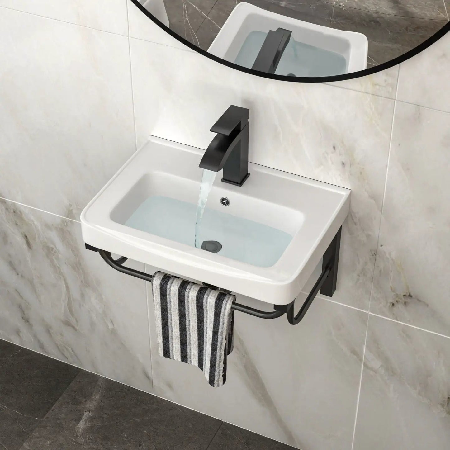 Wall Mounted Rectangular Sink With Towel Bar