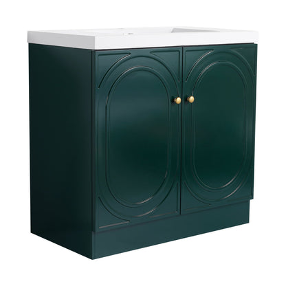 Freestanding Bath Vanity dark green cabinet with resin sink and arched doors by HouseOfZazla on Tampa Home & Garden Store