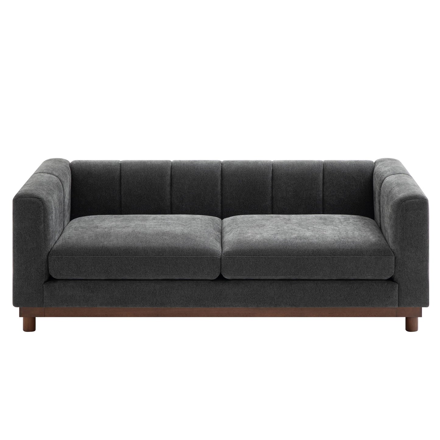 Soft loveseat sofa in grey fabric with square arms and wood legs by HouseOfZazla on Tampa Home & Garden Store