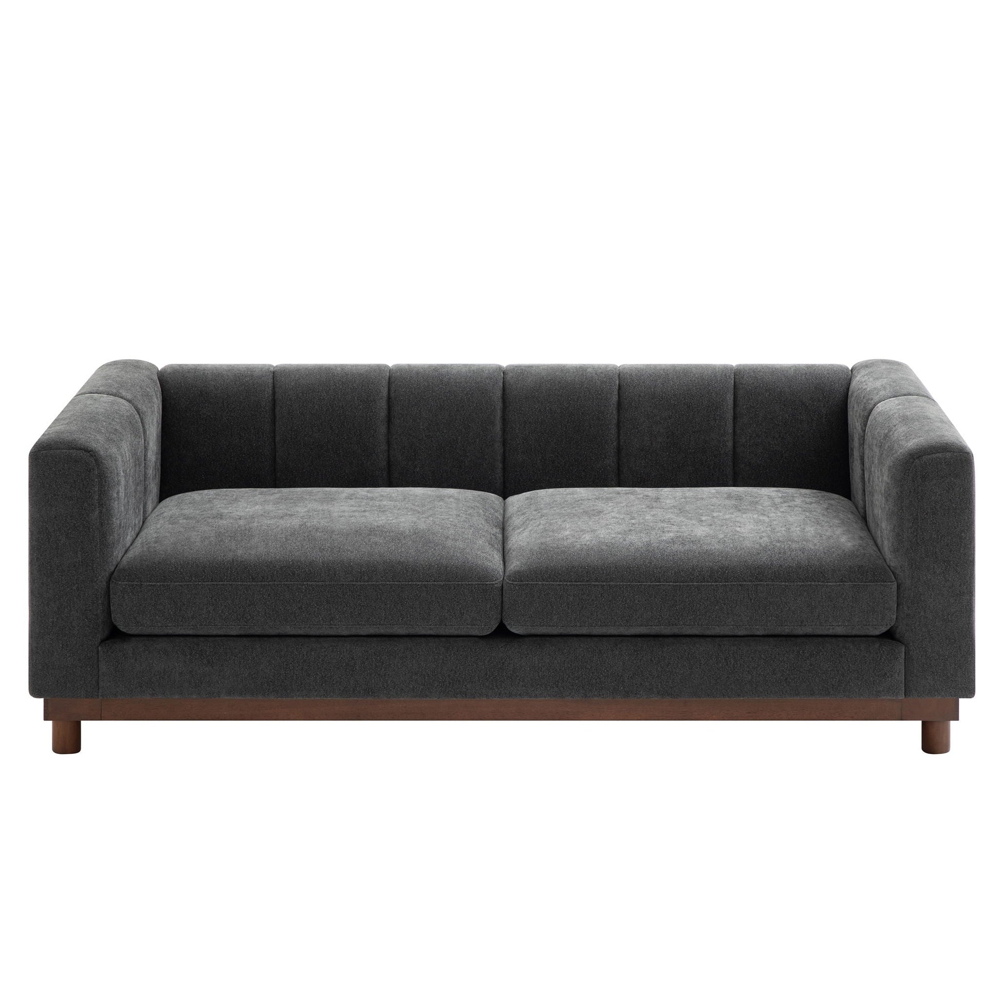 Soft loveseat sofa in grey fabric with square arms and wood legs by HouseOfZazla on Tampa Home & Garden Store
