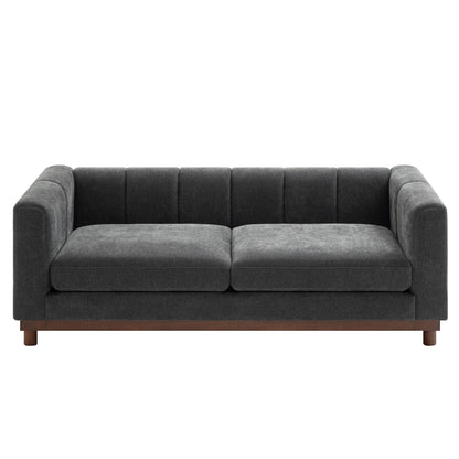 Soft loveseat sofa in grey fabric with square arms and wood legs by HouseOfZazla on Tampa Home & Garden Store